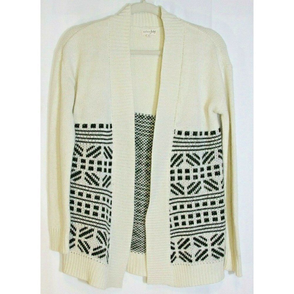 Maison Jules Sweater Cardigan Black Ivory Size Small Fair Isle Nordic Womens